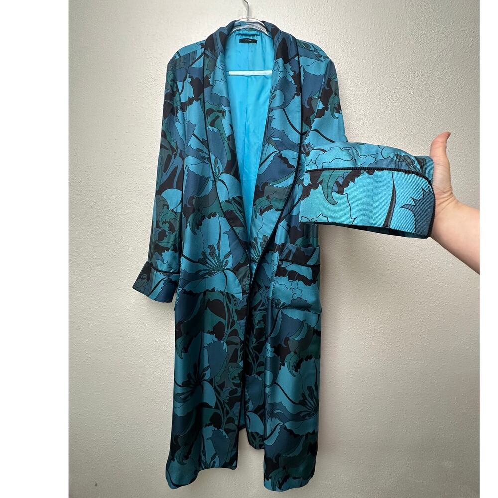 Tom Ford Floral Silk Twill Robe Blue/Teal Men’s M Tassel Belt